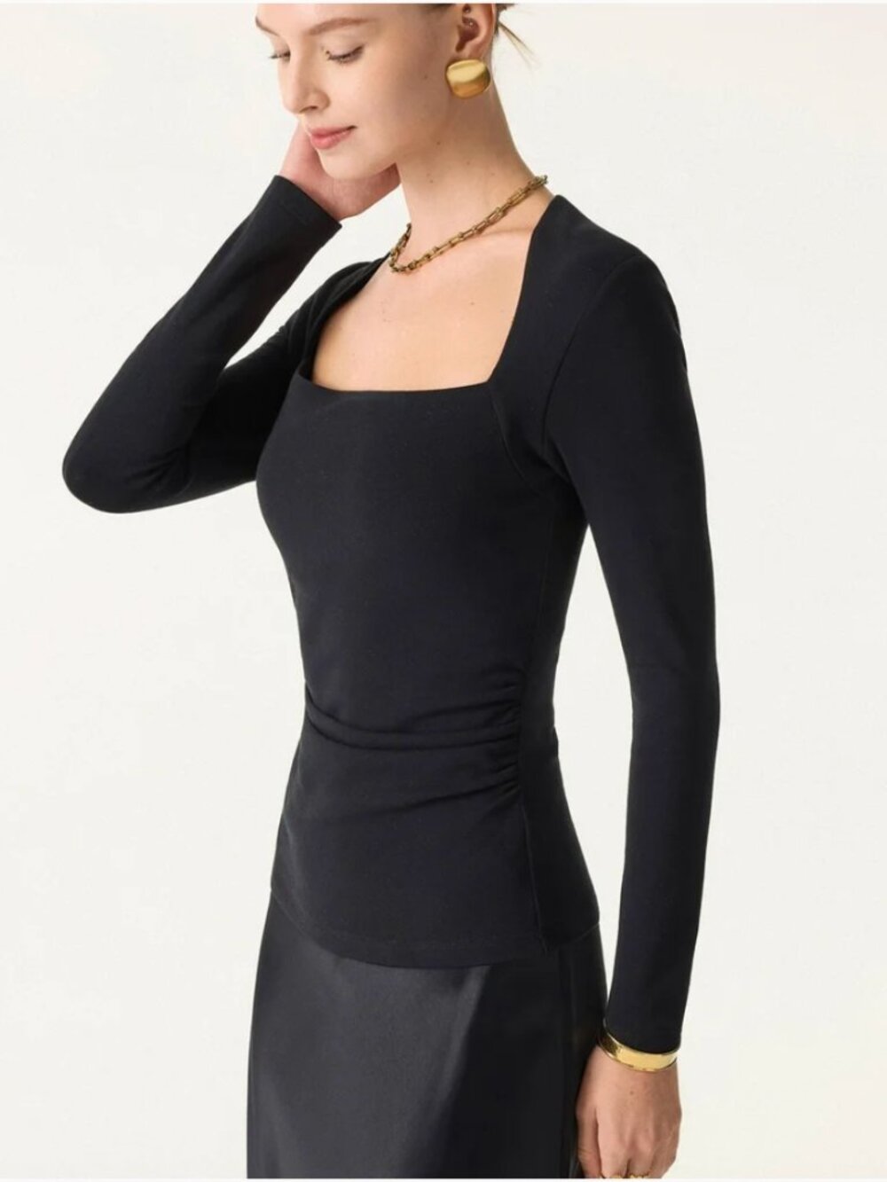 OGL Prowarm Angular Square Neck Ruched Long Sleeve Bra Top